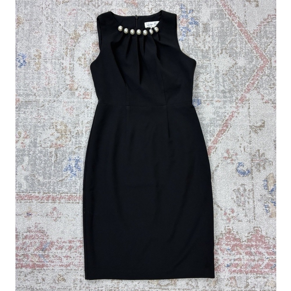 Harper Rose Black Pearl Embellished Mock Neck Pencil Sheath Dress Size 4P NWT